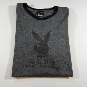 Playboy Palms Las Vegas Vintage 80s 90s Ringer T-shirt Gray Adult X-Large